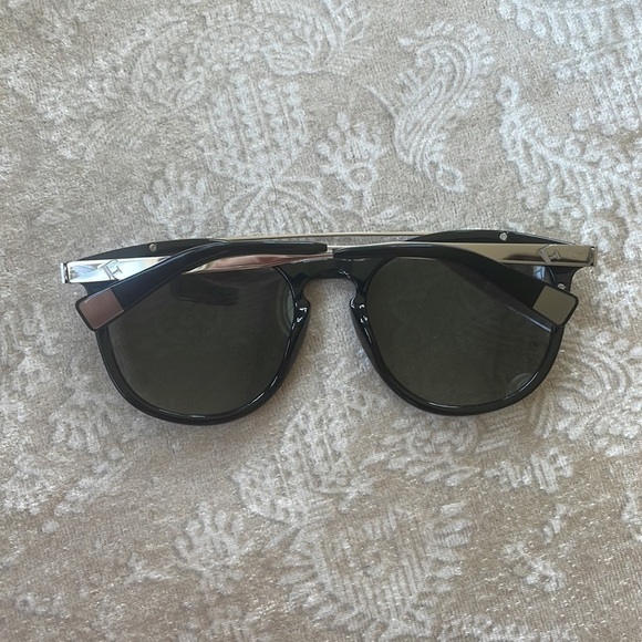 Furla Black & Silver Tone Full Rim Shiny Round Sunglasses w/ Havana Smoke Lens main image 4